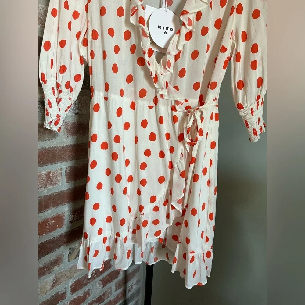 Rixo for Target Polka Dot Puff Sleeve Ruffle Wrap Dress NWT | size small